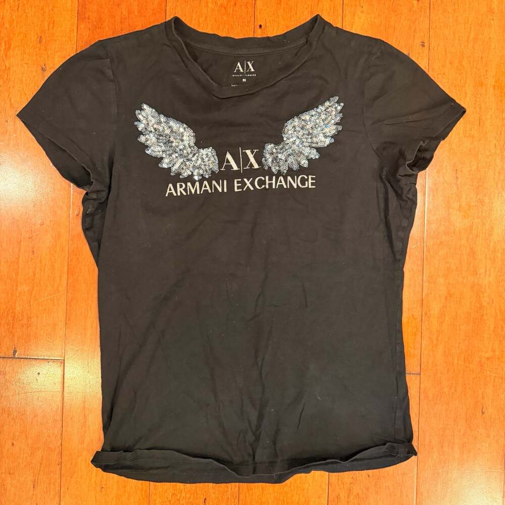 Armani Exchange A|X Sequin Wing Graphic T-Shirt Black Size M